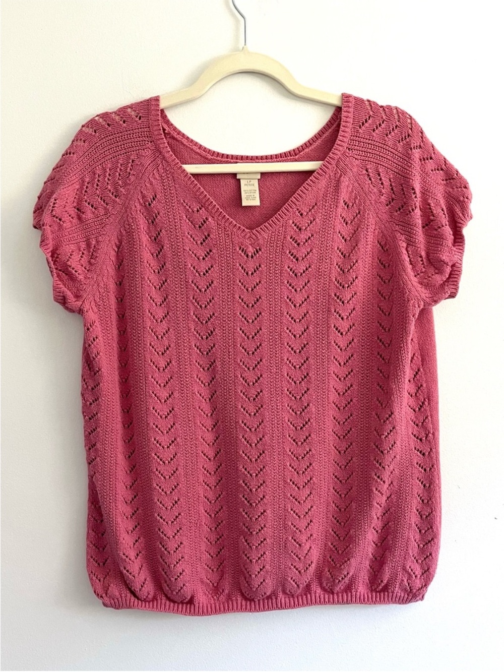 Vintage J. Jill Dusty Rose Eyelet Knit V-Neck Petite Top Grandmacore Cottagecore